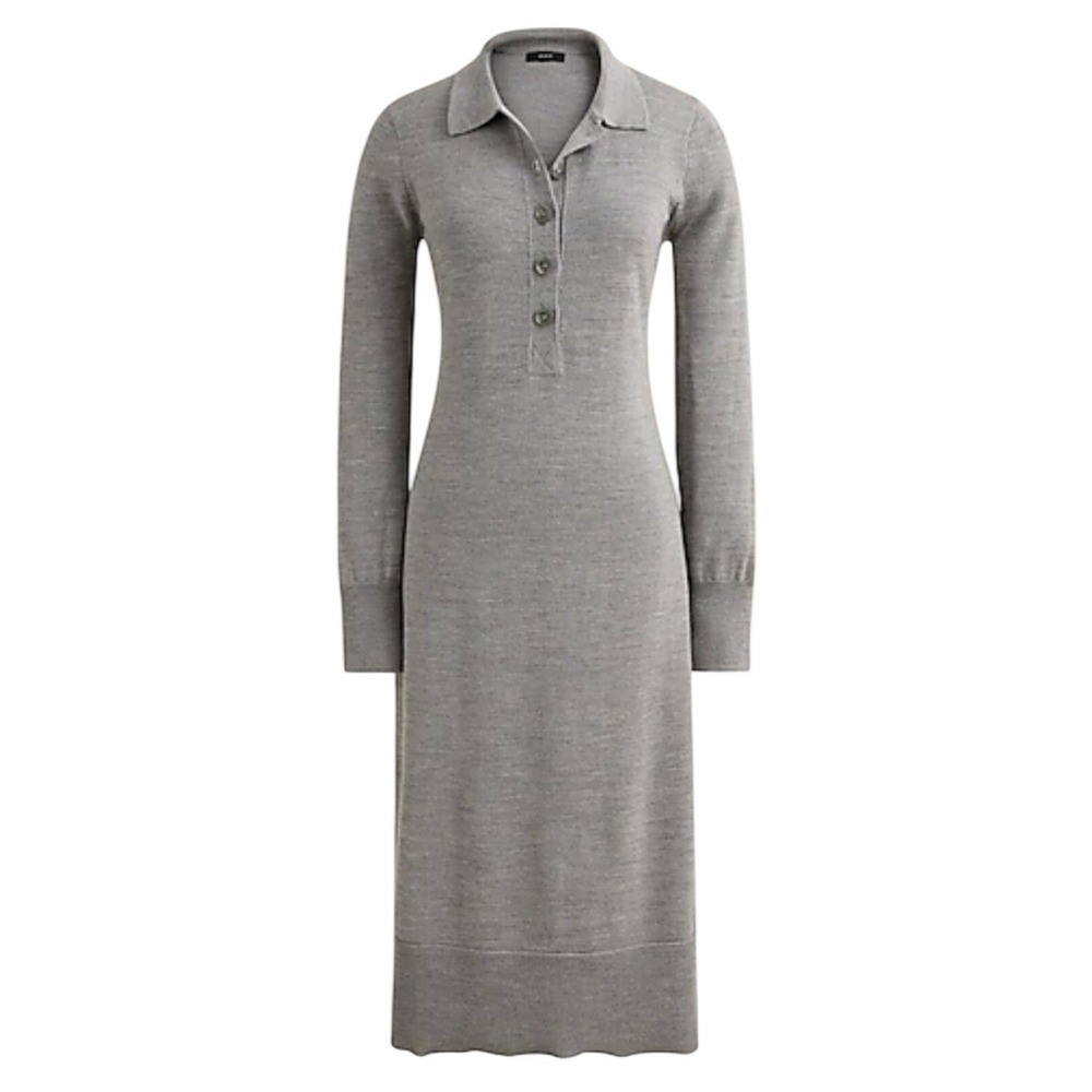 J Crew Gray Merino Wool Collared Long Sleeve Sweater Dress Midi Size XS - Picture 2 of 16